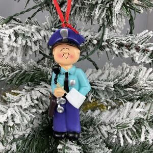 Christmas Ornament-Happy Police Officer Holding Pen And Paper Ornament